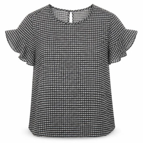 United Colors of Benetton Womens Grey Check Polyester Basic T-Shirt Size S Round Neck