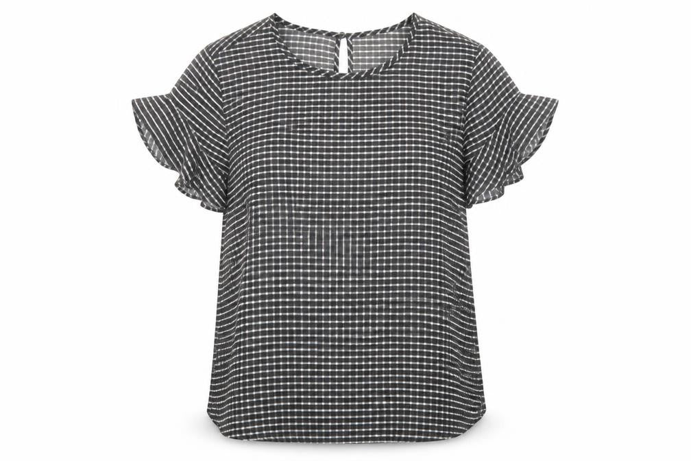 United Colors of Benetton Womens Grey Check Polyester Basic T-Shirt Size S Round Neck