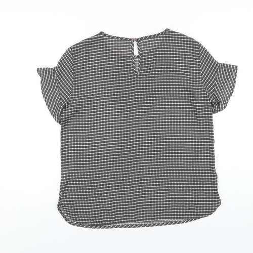 United Colors of Benetton Womens Grey Check Polyester Basic T-Shirt Size S Round Neck