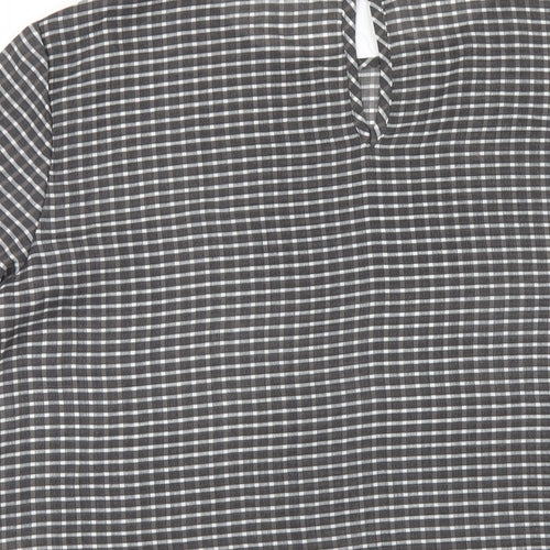 United Colors of Benetton Womens Grey Check Polyester Basic T-Shirt Size S Round Neck