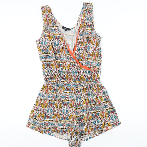 Ambiance Womens Multicoloured Geometric Vinyl Playsuit One-Piece Size S Pullover