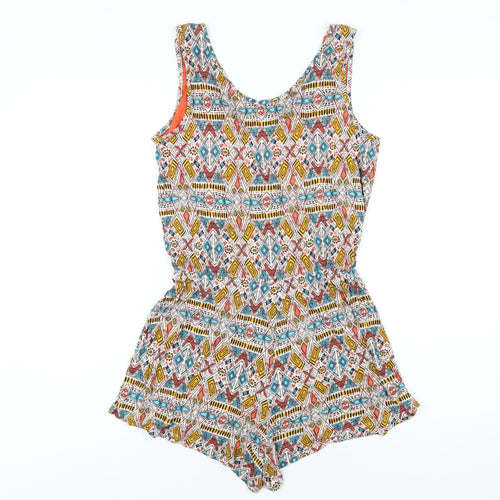 Ambiance Womens Multicoloured Geometric Vinyl Playsuit One-Piece Size S Pullover