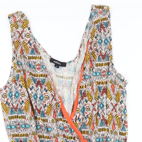 Ambiance Womens Multicoloured Geometric Vinyl Playsuit One-Piece Size S Pullover