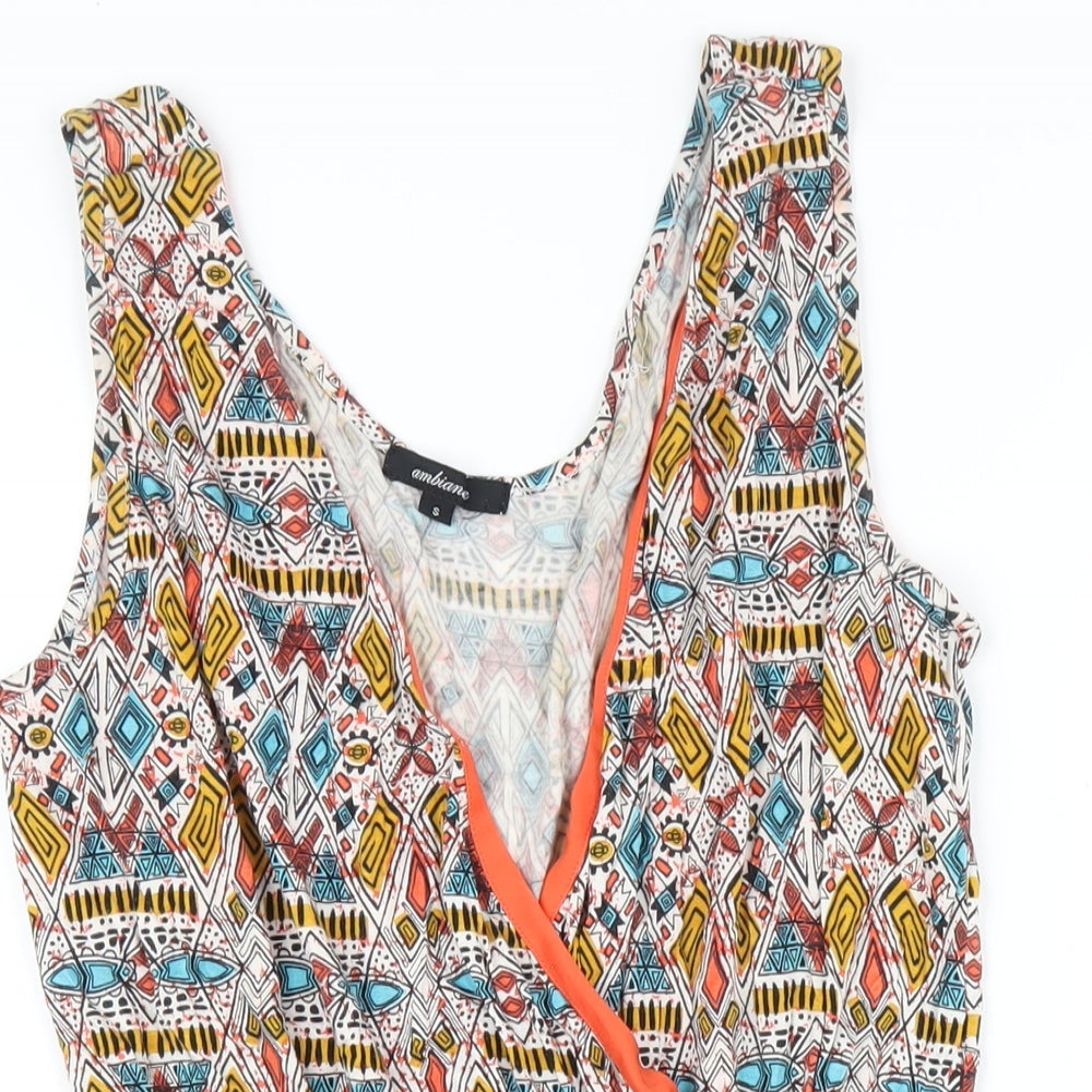 Ambiance Womens Multicoloured Geometric Vinyl Playsuit One-Piece Size S Pullover