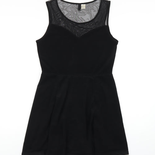 H&M Womens Black Polyester Skater Dress Size M Round Neck Pullover