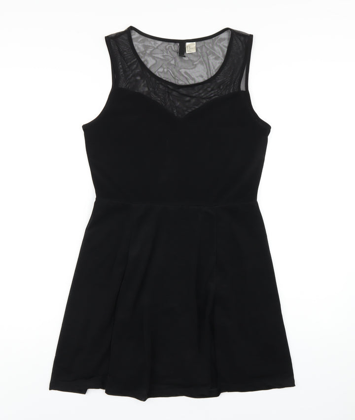 H&M Womens Black Polyester Skater Dress Size M Round Neck Pullover