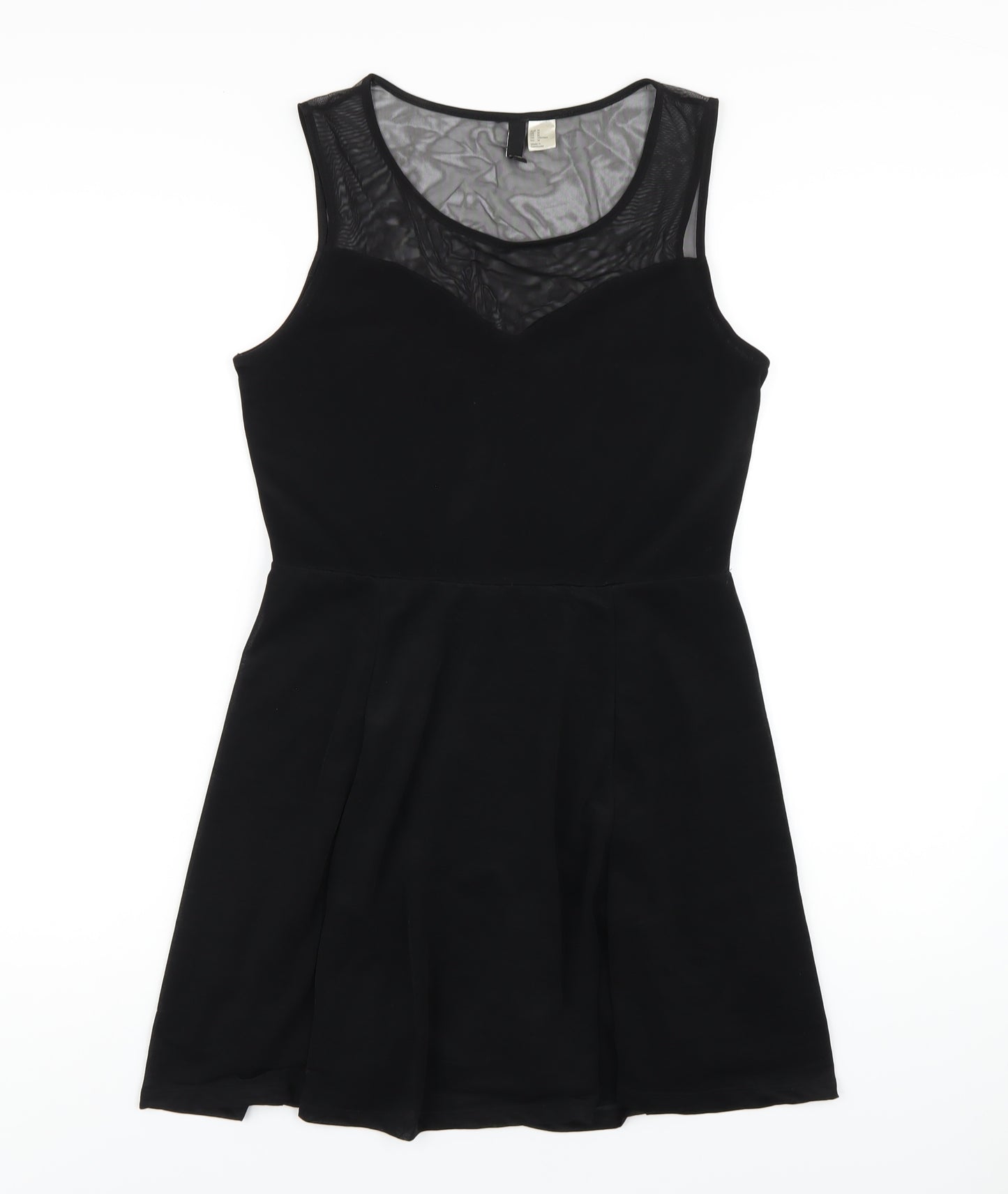 H&M Womens Black Polyester Skater Dress Size M Round Neck Pullover