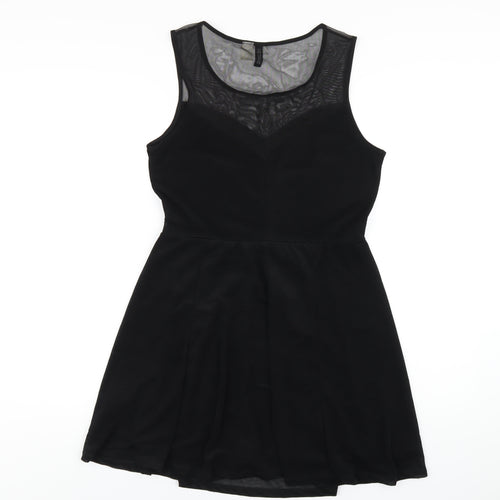 H&M Womens Black Polyester Skater Dress Size M Round Neck Pullover