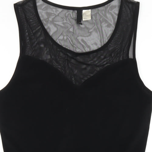 H&M Womens Black Polyester Skater Dress Size M Round Neck Pullover