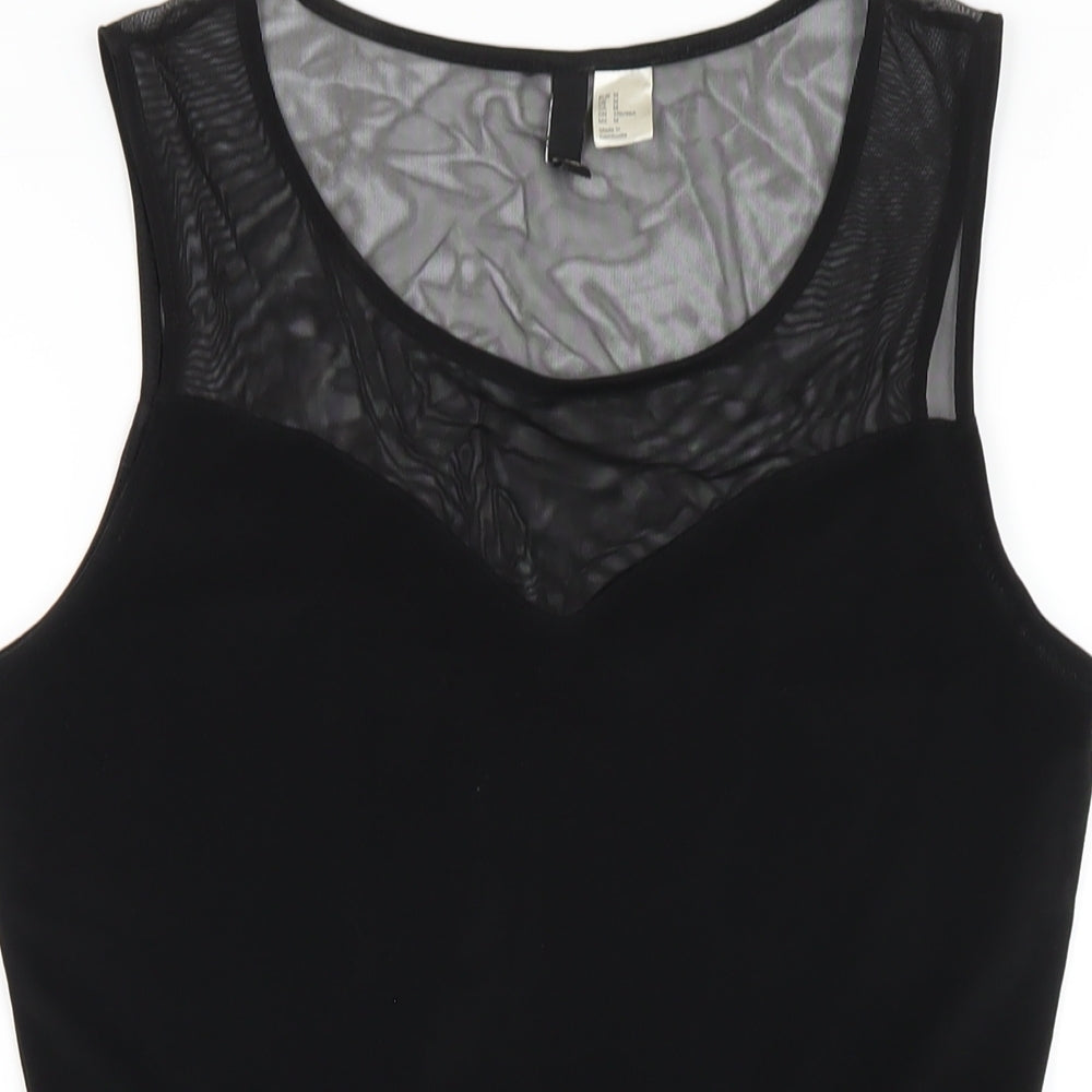 H&M Womens Black Polyester Skater Dress Size M Round Neck Pullover