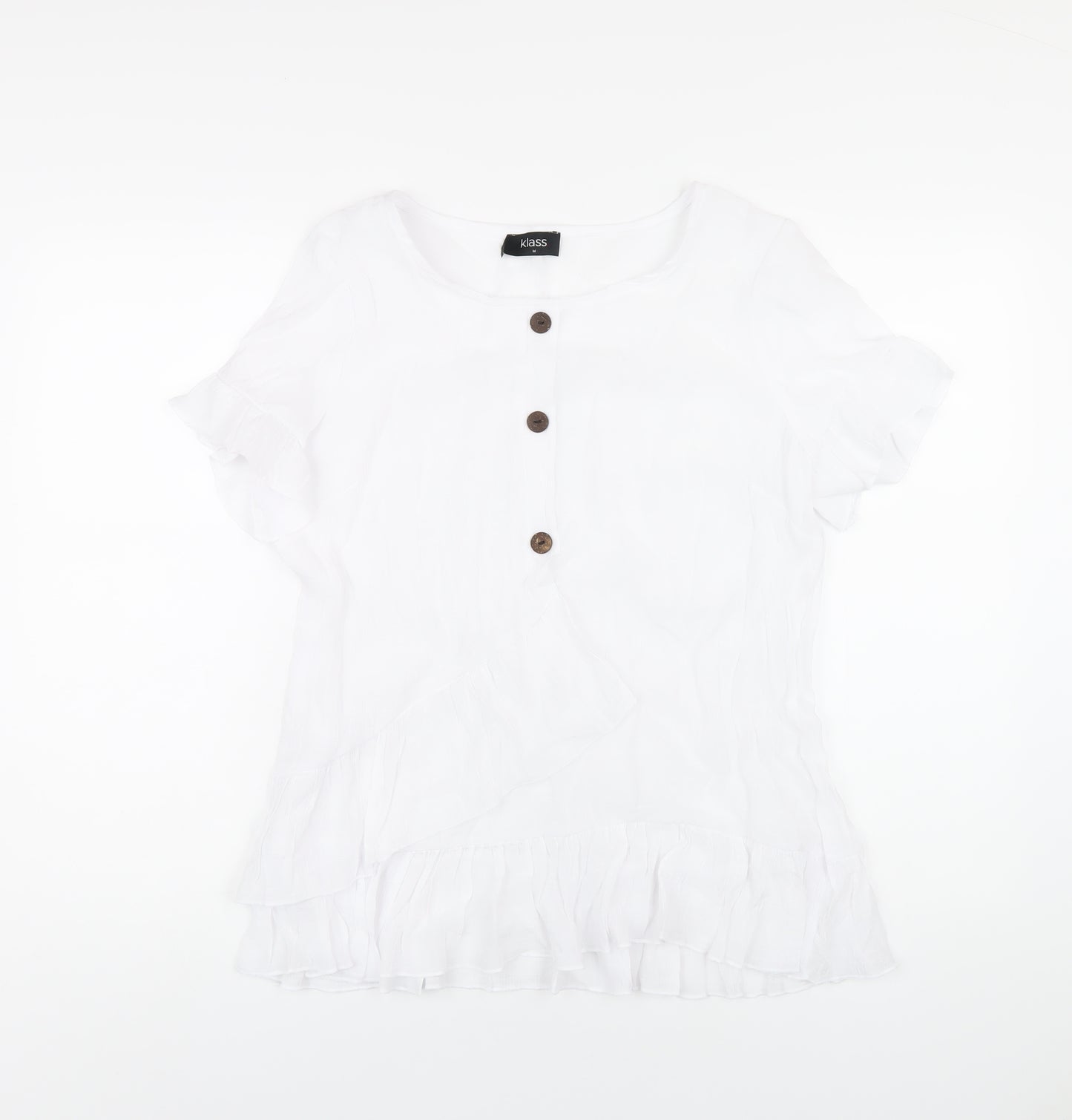 Klass Womens White Polyester Basic T-Shirt Size M Round Neck