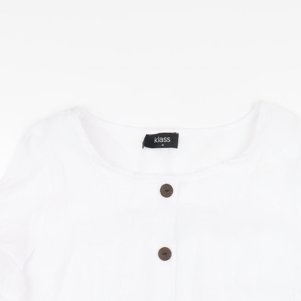 Klass Womens White Polyester Basic T-Shirt Size M Round Neck