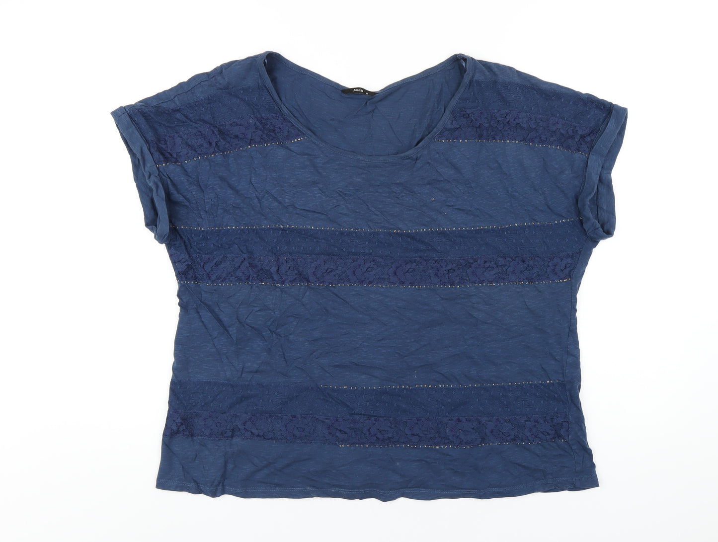 M&Co Womens Blue Cotton Basic T-Shirt Size 18 Scoop Neck