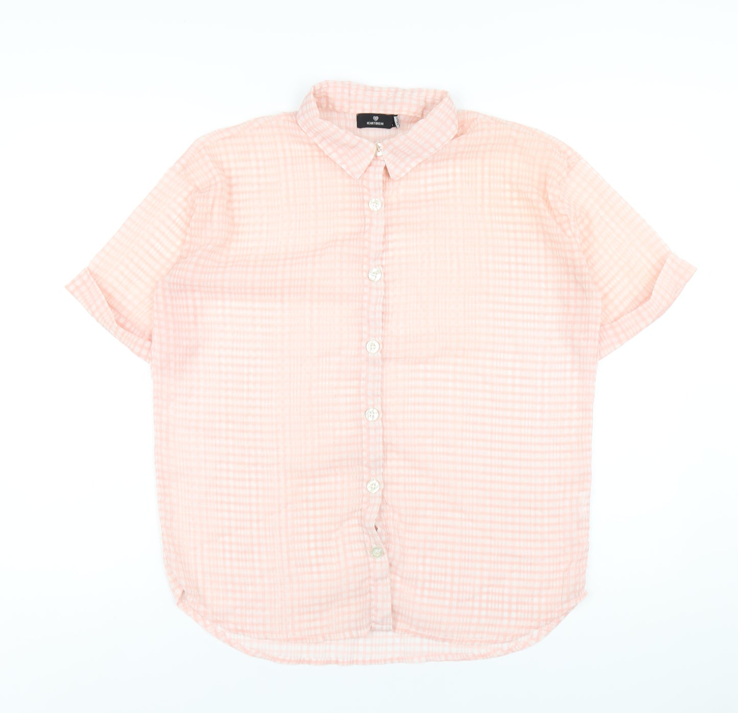 Heartbreak Womens Pink Check Polyester Basic Button-Up Size 10 Collared