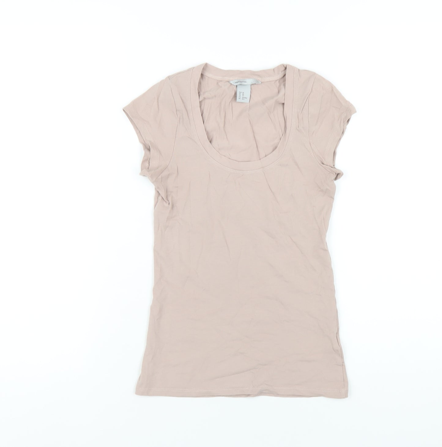 H&M Womens Beige Cotton Basic T-Shirt Size XS Scoop Neck