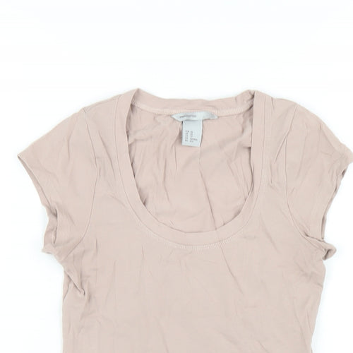 H&M Womens Beige Cotton Basic T-Shirt Size XS Scoop Neck