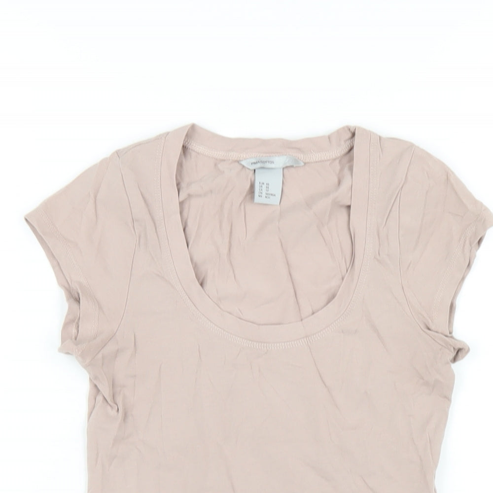 H&M Womens Beige Cotton Basic T-Shirt Size XS Scoop Neck