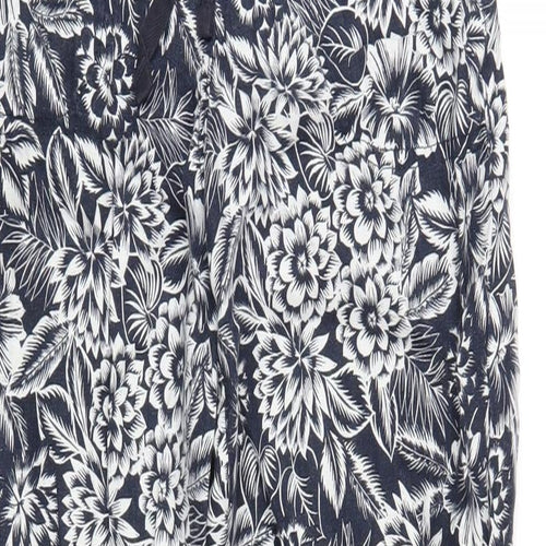 Marks and Spencer Womens Blue Floral Linen Trousers Size 8 L31 in Regular Drawstring