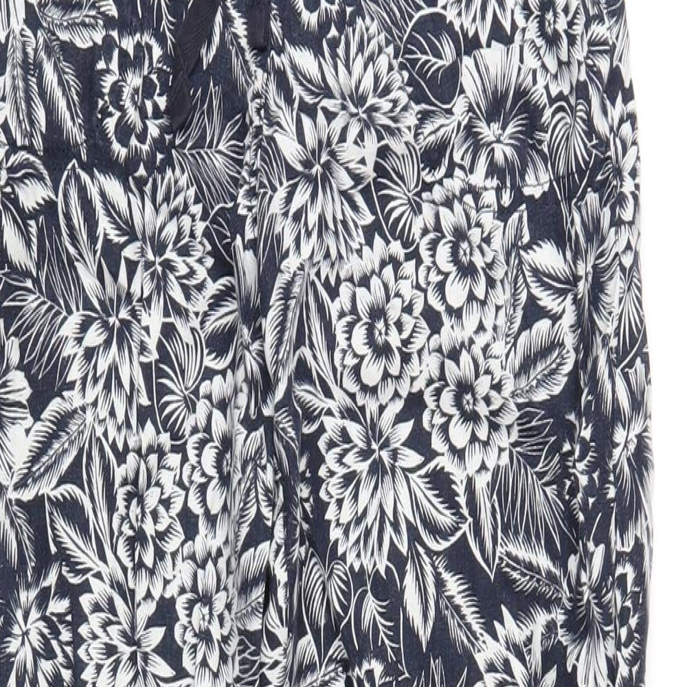 Marks and Spencer Womens Blue Floral Linen Trousers Size 8 L31 in Regular Drawstring