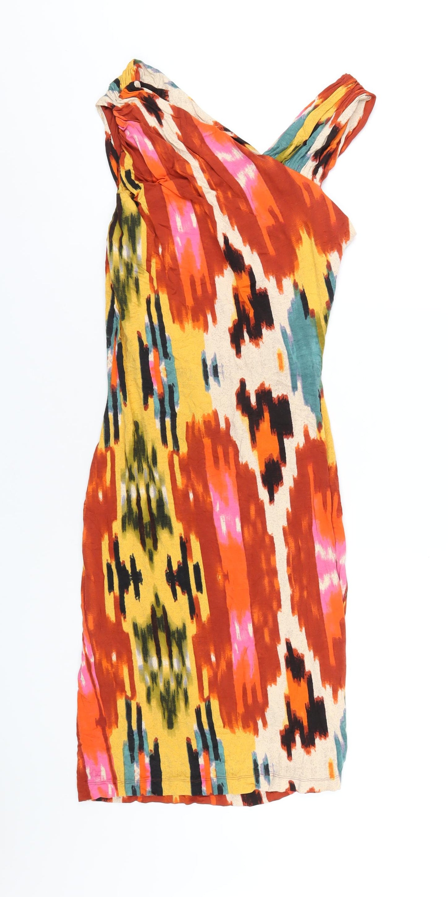 Calvin Klein Womens Multicoloured Geometric Viscose Bodycon Size XS V-Neck Pullover