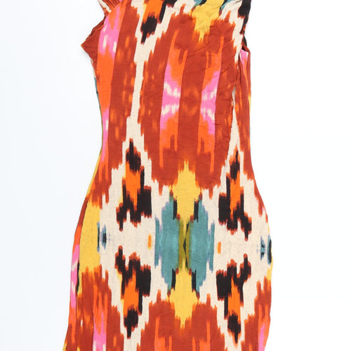 Calvin Klein Womens Multicoloured Geometric Viscose Bodycon Size XS V-Neck Pullover