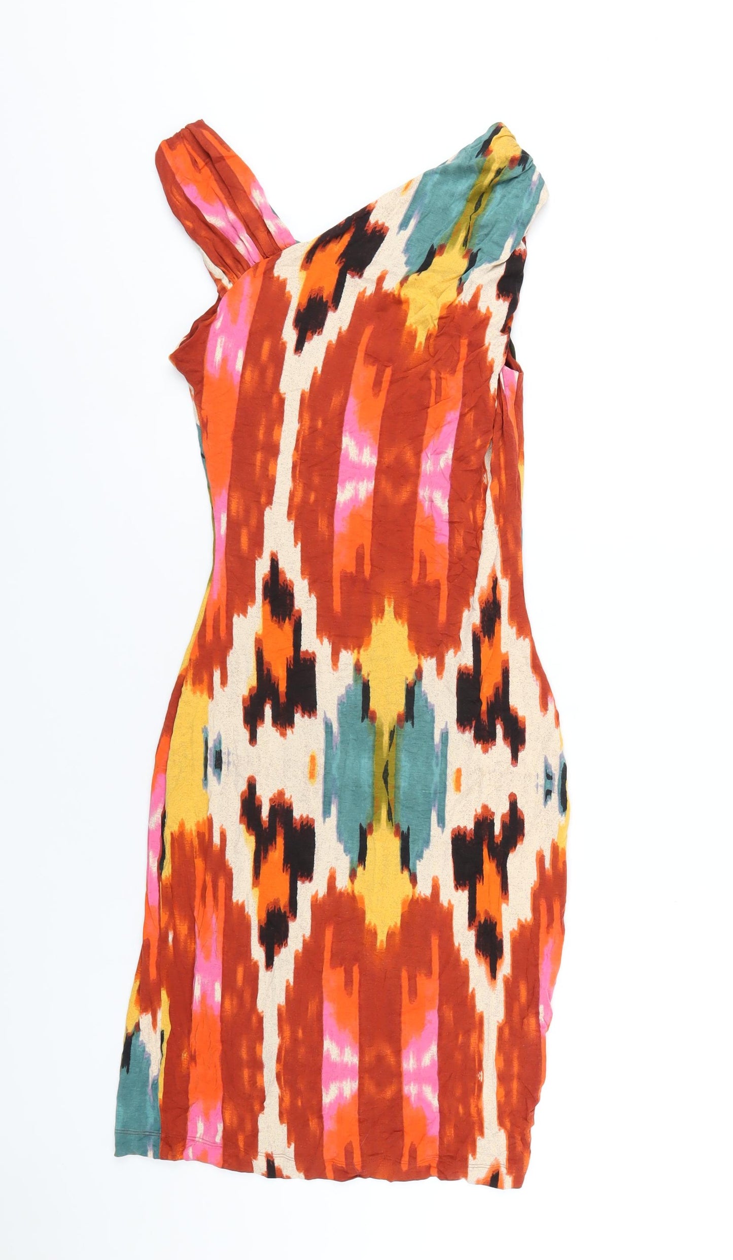 Calvin Klein Womens Multicoloured Geometric Viscose Bodycon Size XS V-Neck Pullover