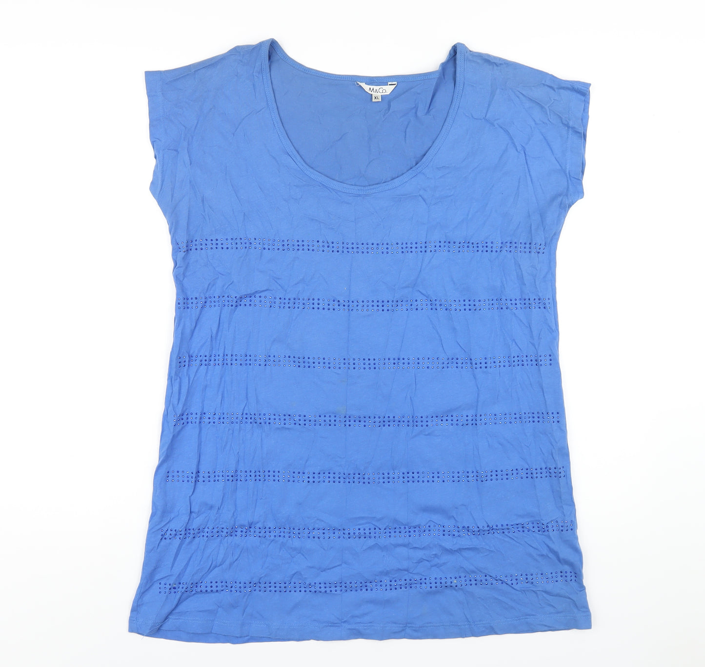M&Co Womens Blue Cotton Basic T-Shirt Size XL Round Neck