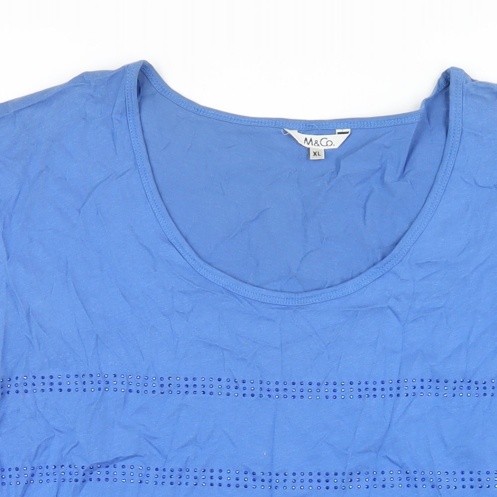 M&Co Womens Blue Cotton Basic T-Shirt Size XL Round Neck