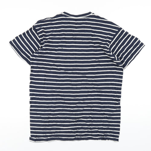 Boohoo Mens Blue Striped Cotton T-Shirt Size S Round Neck