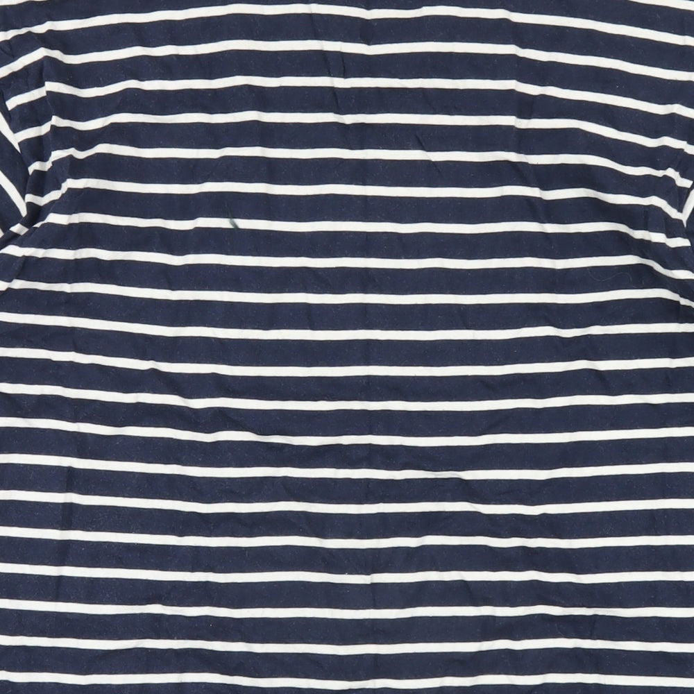 Boohoo Mens Blue Striped Cotton T-Shirt Size S Round Neck