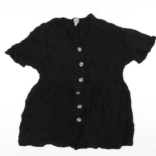 ASOS Womens Black Viscose Trapeze & Swing Size 4 V-Neck Button