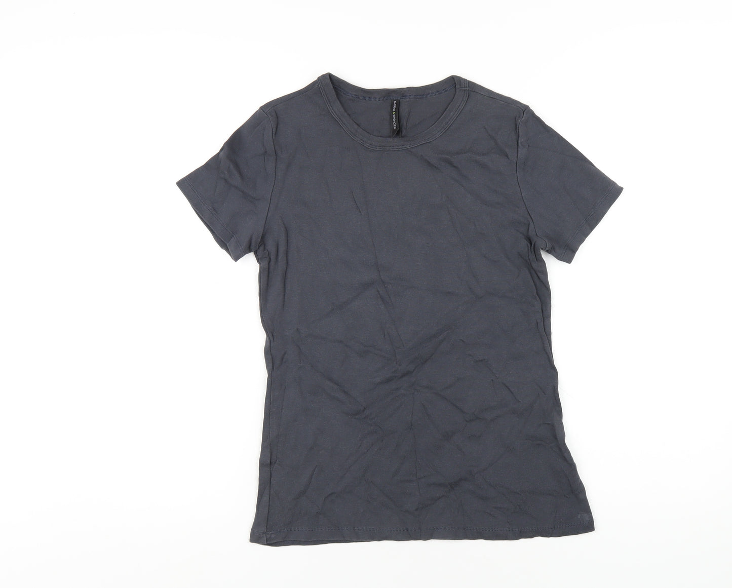 Marks and Spencer Womens Grey Cotton Basic T-Shirt Size 14 Round Neck