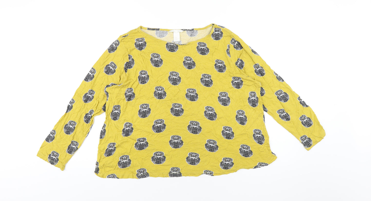 H&M Womens Yellow Geometric Viscose Basic T-Shirt Size XL Round Neck