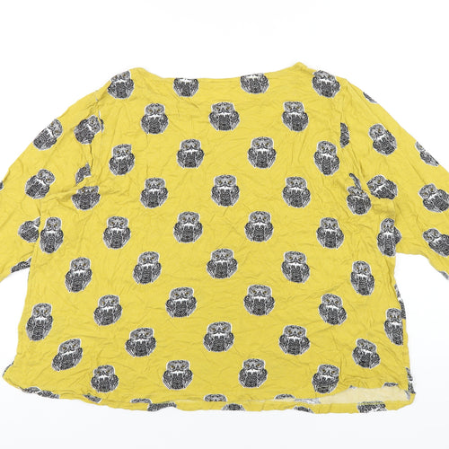 H&M Womens Yellow Geometric Viscose Basic T-Shirt Size XL Round Neck