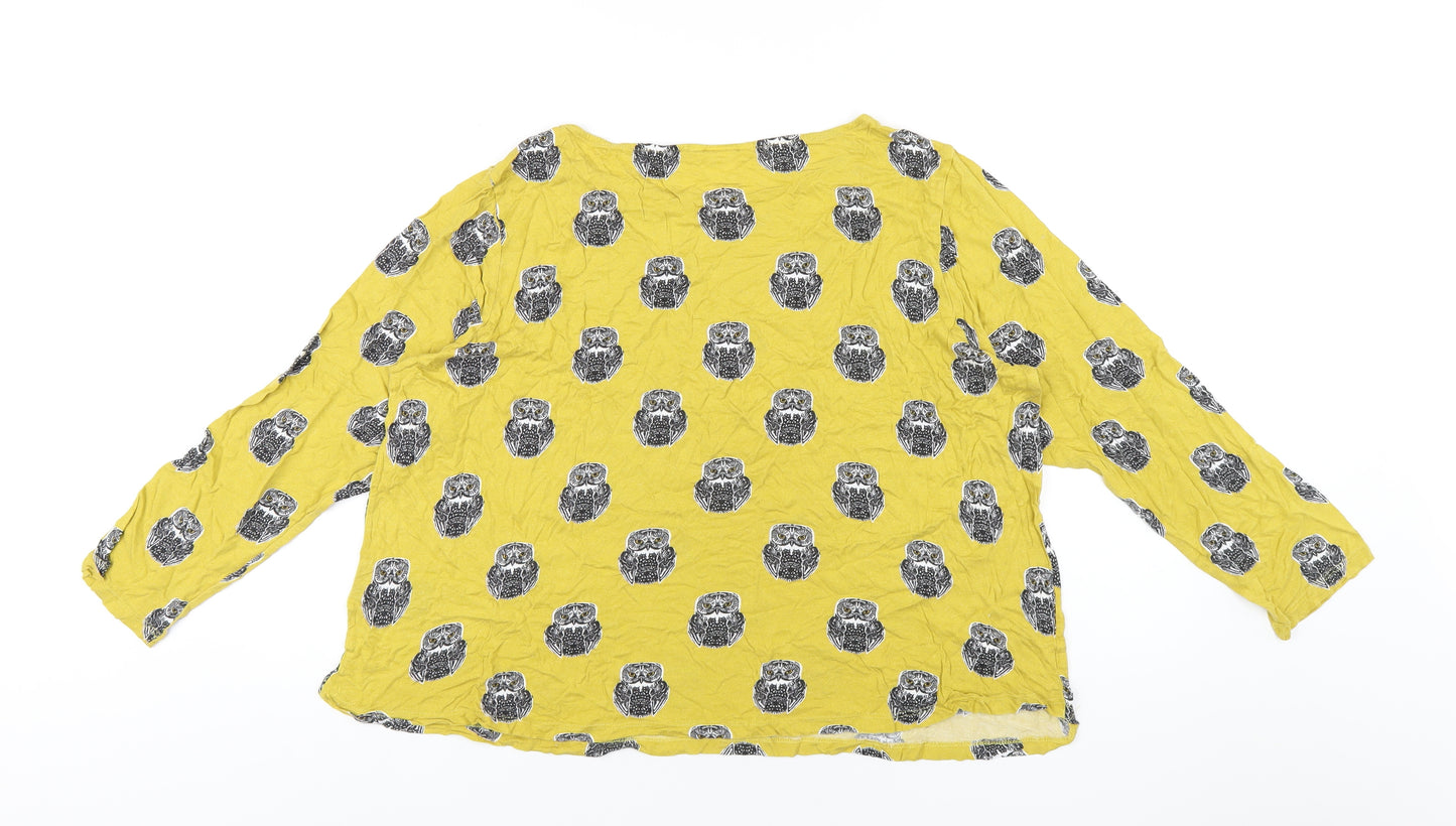 H&M Womens Yellow Geometric Viscose Basic T-Shirt Size XL Round Neck