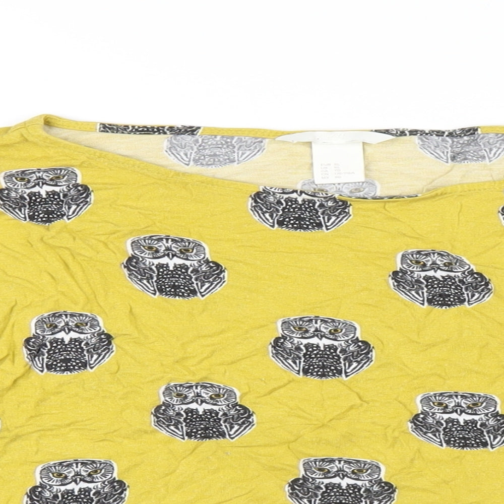 H&M Womens Yellow Geometric Viscose Basic T-Shirt Size XL Round Neck
