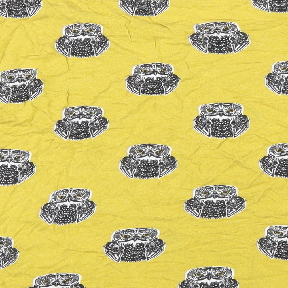 H&M Womens Yellow Geometric Viscose Basic T-Shirt Size XL Round Neck