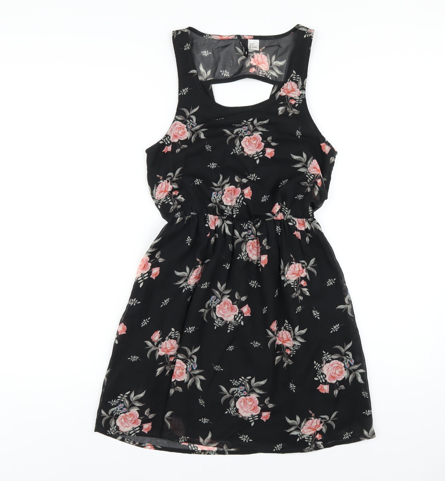 H&M Womens Black Floral Polyester A-Line Size 8 Scoop Neck Pullover