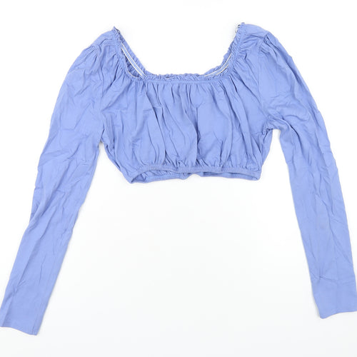 Topshop Womens Blue Cotton Cropped T-Shirt Size 12 Off the Shoulder