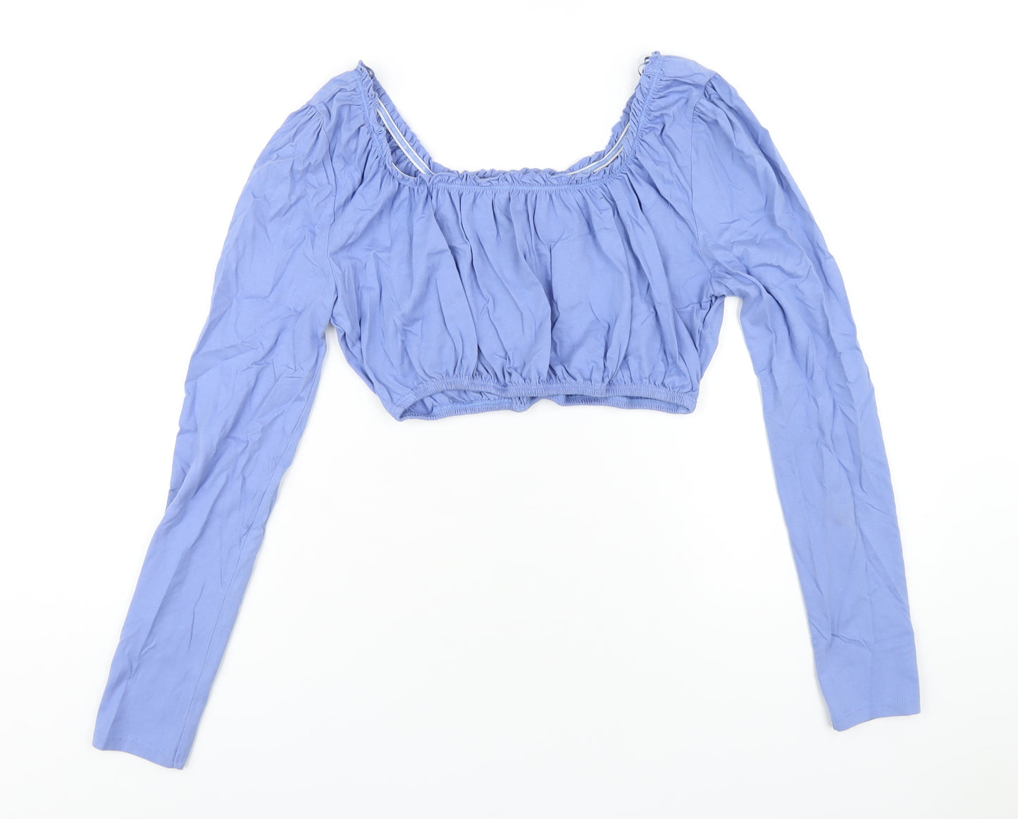 Topshop Womens Blue Cotton Cropped T-Shirt Size 12 Off the Shoulder