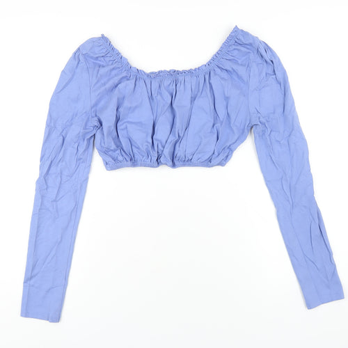 Topshop Womens Blue Cotton Cropped T-Shirt Size 12 Off the Shoulder