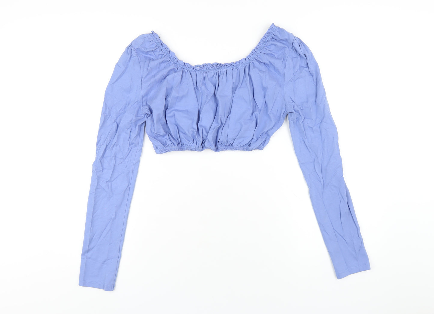 Topshop Womens Blue Cotton Cropped T-Shirt Size 12 Off the Shoulder