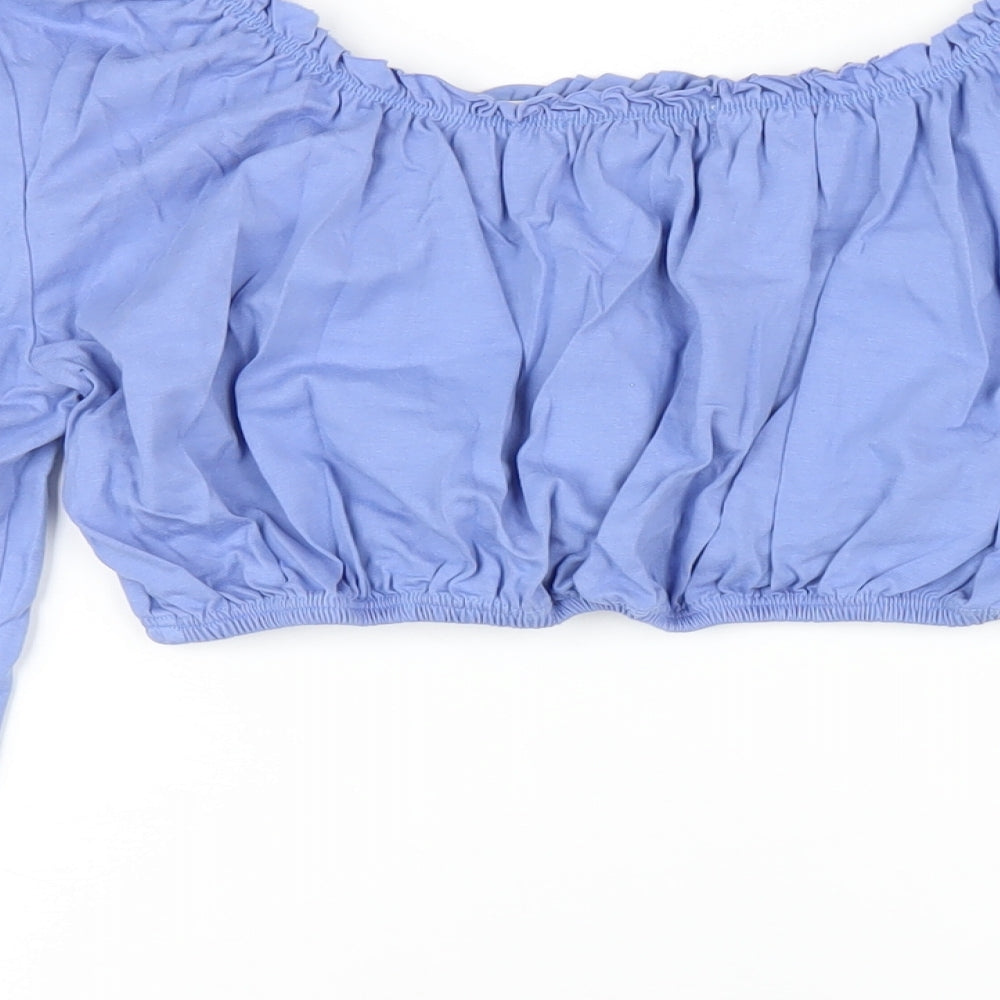 Topshop Womens Blue Cotton Cropped T-Shirt Size 12 Off the Shoulder