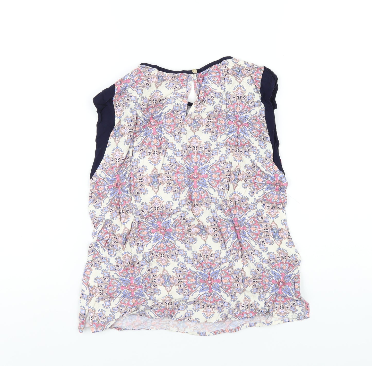 Oasis Womens Multicoloured Geometric Viscose Basic T-Shirt Size 10 Round Neck