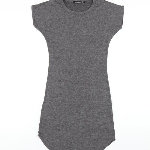Boohoo Womens Grey Viscose Bodycon Size 6 Round Neck Pullover