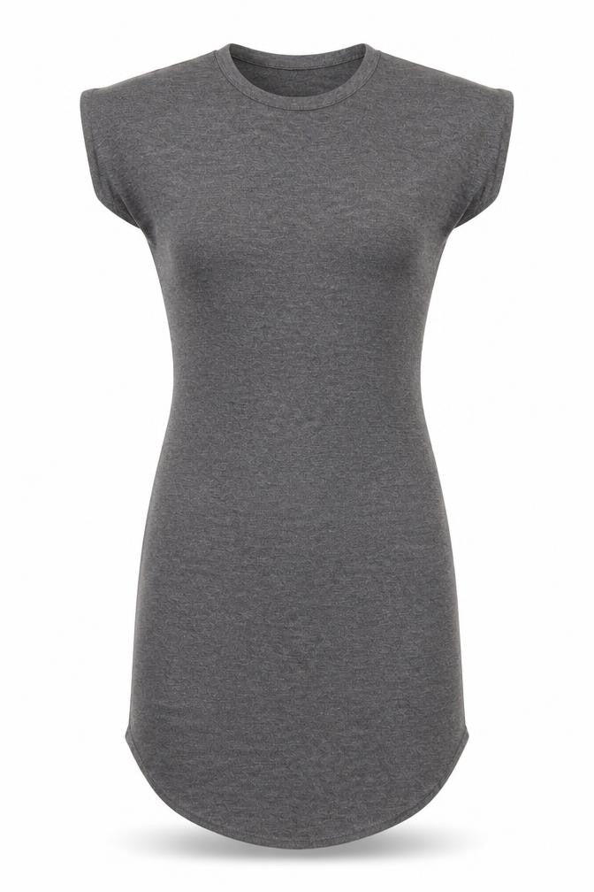 Front view of Boohoo women’s grey viscose bodycon, size UK 6, round neck pullover
