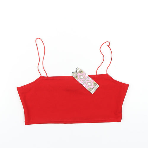 Boohoo Womens Red Polyester Cropped T-Shirt Size 12 Square Neck