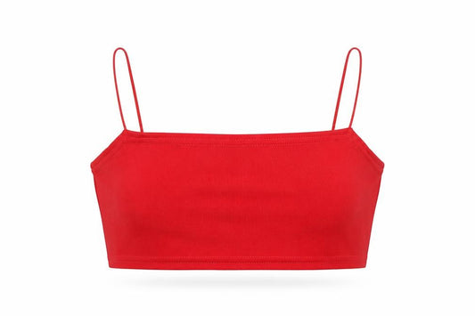 Front view of Boohoo women’s red polyester cropped t-shirt, size UK 12, square neck