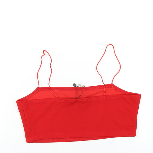 Boohoo Womens Red Polyester Cropped T-Shirt Size 12 Square Neck