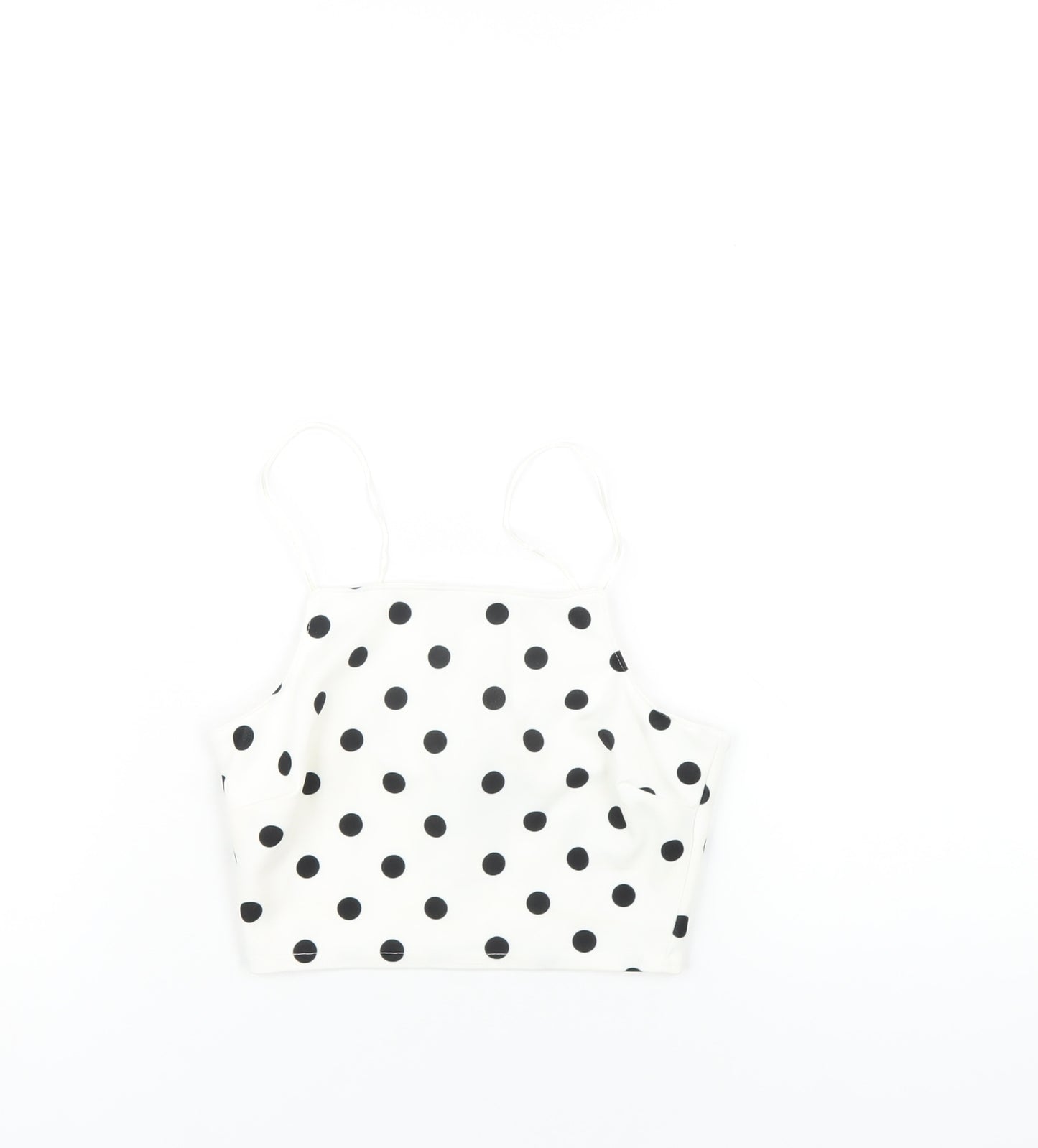 New Look Womens White Polka Dot Polyester Cropped T-Shirt Size 6 Square Neck